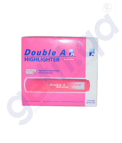 DOUBLE A HIGHLIGHTER - PACK OF 10'S BRIGHT PINK DHL-220-BP