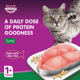 GETIT.QA- Qatar’s Best Online Shopping Website offers WHISKAS WET CAT FOOD TUNA FOR ADULT CATS 1+ YEARS 4 X 80 G at the lowest price in Qatar. Free Shipping & COD Available!