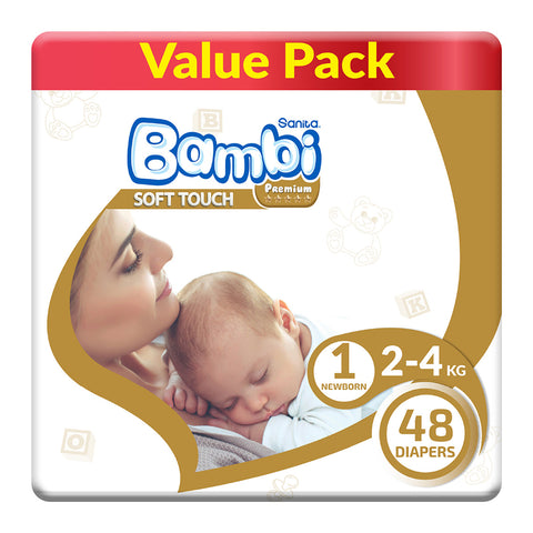 GETIT.QA- Qatar’s Best Online Shopping Website offers SANITA BAMBI BABY DIAPER VALUE PACK SIZE 1 NEWBORN 2-4KG 48 PCS at the lowest price in Qatar. Free Shipping & COD Available!