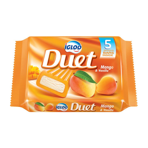 GETIT.QA- Qatar’s Best Online Shopping Website offers IGLOO DUET MANGO AND VANILLA ICE CREAM BAR 5 X 65 ML at the lowest price in Qatar. Free Shipping & COD Available!
