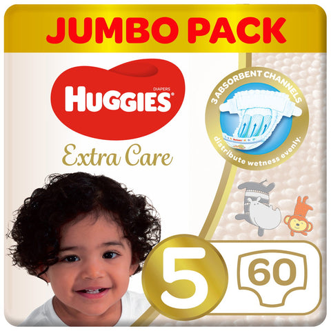 GETIT.QA- Qatar’s Best Online Shopping Website offers HUGGIES EXTRA CARE SIZE 5 12 -22 KG JUMBO PACK 60 PCS at the lowest price in Qatar. Free Shipping & COD Available!