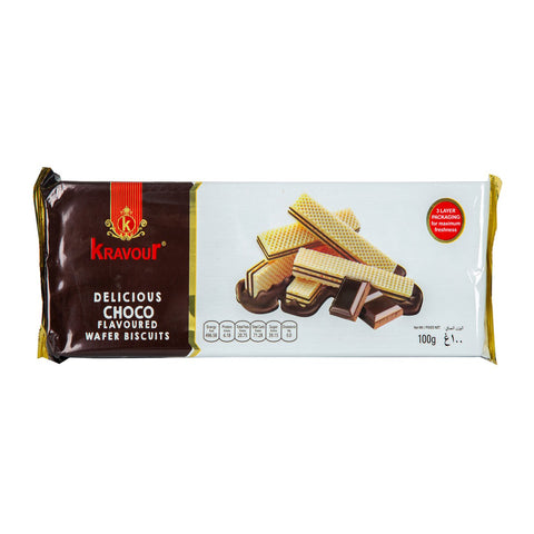 GETIT.QA- Qatar’s Best Online Shopping Website offers KRAVOUR  WAFER BISCUIT WITH CHOCOLATE FLAVOUR 100 G at the lowest price in Qatar. Free Shipping & COD Available!