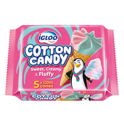GETIT.QA- Qatar’s Best Online Shopping Website offers IGLOO COTTON CANDY ICE CREAM CONE 5 X 120 ML at the lowest price in Qatar. Free Shipping & COD Available!