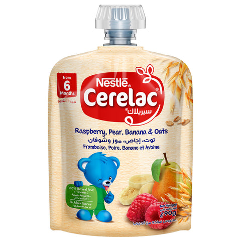 GETIT.QA- Qatar’s Best Online Shopping Website offers NESTLE CERELAC FRUITS PUREE POUCH RASPBERRY-- PEAR-- BANANA & OATS FROM 6 MONTHS 90 G at the lowest price in Qatar. Free Shipping & COD Available!