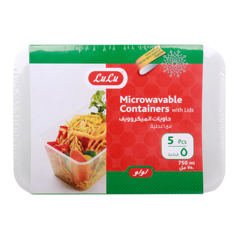 GETIT.QA- Qatar’s Best Online Shopping Website offers LULU MICROWAVABLE CONTAINERS WITH LIDS 750 ML 5 PCS at the lowest price in Qatar. Free Shipping & COD Available!