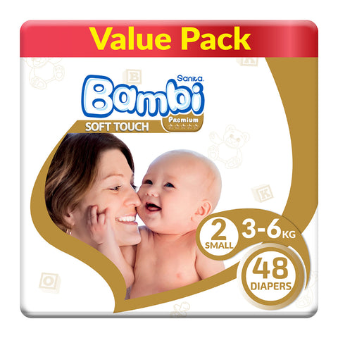 GETIT.QA- Qatar’s Best Online Shopping Website offers SANITA BAMBI BABY DIAPER VALUE PACK SIZE 2 SMALL 3-6KG 48 PCS at the lowest price in Qatar. Free Shipping & COD Available!