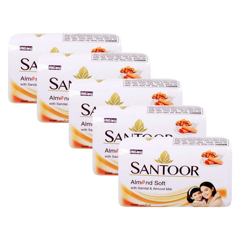 GETIT.QA- Qatar’s Best Online Shopping Website offers SANTOOR BATH SOAP ALMOND SOFT WITH SANDAL & ALMOND MILK-- 5 X 125 G at the lowest price in Qatar. Free Shipping & COD Available!