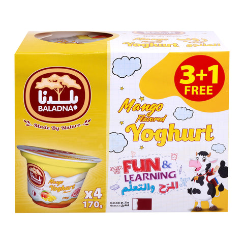 GETIT.QA- Qatar’s Best Online Shopping Website offers BALADNA MANGO FLAVOURED YOGURT-- 4 X 170 G at the lowest price in Qatar. Free Shipping & COD Available!