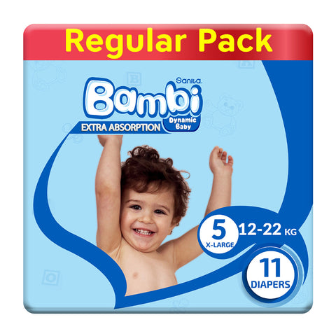 GETIT.QA- Qatar’s Best Online Shopping Website offers SANITA BAMBI BABY DIAPER REGULAR PACK SIZE-- 5 EXTRA LARGE-- 12-22 KG-- 11 PCS at the lowest price in Qatar. Free Shipping & COD Available!