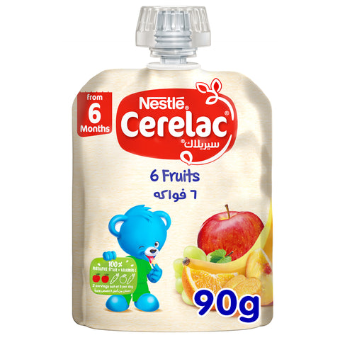 GETIT.QA- Qatar’s Best Online Shopping Website offers NESTLE CERELAC 6 FRUITS PUREE POUCH BABY FOOD FROM 6 MONTHS 90 G at the lowest price in Qatar. Free Shipping & COD Available!