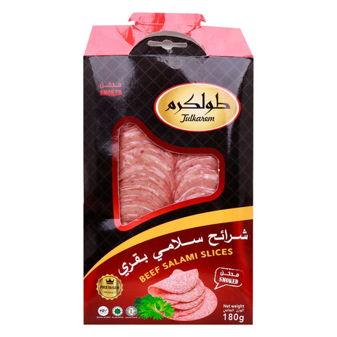 GETIT.QA- Qatar’s Best Online Shopping Website offers TULKAREM SMOKED BEEF SALAMI SLICES-- 180 G at the lowest price in Qatar. Free Shipping & COD Available!
