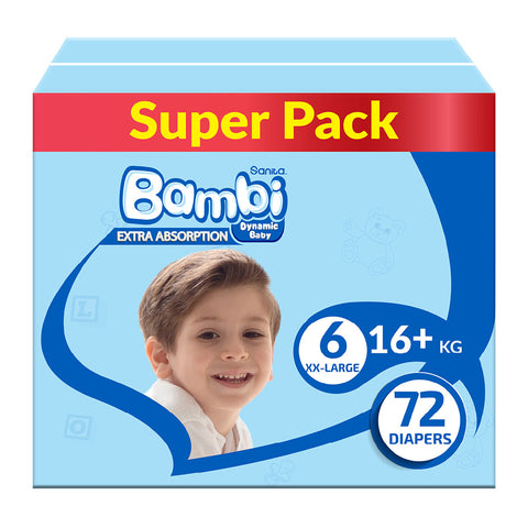 GETIT.QA- Qatar’s Best Online Shopping Website offers SANITA BAMBI BABY DIAPER SIZE 6 EXTRA LARGE 16+KG 72PCS at the lowest price in Qatar. Free Shipping & COD Available!