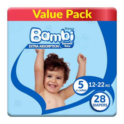 GETIT.QA- Qatar’s Best Online Shopping Website offers SANITA BAMBI BABY DIAPER VALUE PACK SIZE 5 EXTRA LARGE 12-22KG 28 PCS at the lowest price in Qatar. Free Shipping & COD Available!