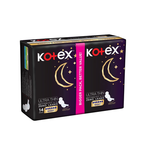 GETIT.QA- Qatar’s Best Online Shopping Website offers KOTEX ULTRA THIN OVERNIGHT PROTECTION SANITARY PADS WITH WINGS 14 PCS at the lowest price in Qatar. Free Shipping & COD Available!