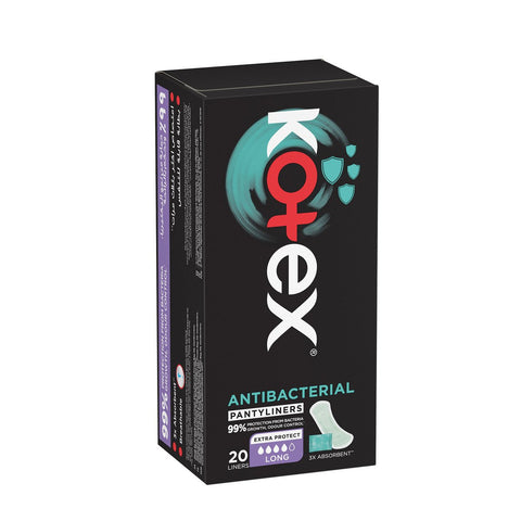 GETIT.QA- Qatar’s Best Online Shopping Website offers KOTEX ANTIBACTERIAL PANTY LINERS 99% PROTECTION FROM BACTERIA GROWTH LONG SIZE 20 PCS at the lowest price in Qatar. Free Shipping & COD Available!