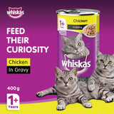 GETIT.QA- Qatar’s Best Online Shopping Website offers WHISKAS CHICKEN IN GRAVY CAN WET CAT FOOD FOR 1+ YEARS ADULT CATS 400 G at the lowest price in Qatar. Free Shipping & COD Available!