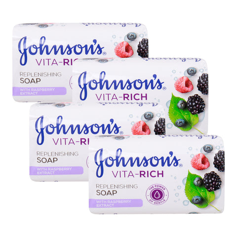 GETIT.QA- Qatar’s Best Online Shopping Website offers JOHNSON & JOHNSON VITA RICH REPLENISHING RASPBERRY SOAP-- 4 X 175 G at the lowest price in Qatar. Free Shipping & COD Available!