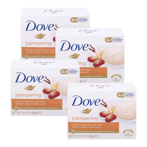 GETIT.QA- Qatar’s Best Online Shopping Website offers DOVE SOAP SHEA BUTTER AND WARM VANILLA SCENT-- 4 X 90 G at the lowest price in Qatar. Free Shipping & COD Available!
