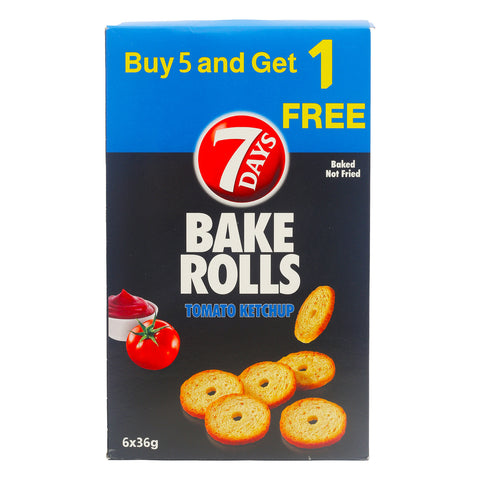 GETIT.QA- Qatar’s Best Online Shopping Website offers 7 DAYS BAKE ROLLS TOMATO KETCHUP 6 X 36 G at the lowest price in Qatar. Free Shipping & COD Available!