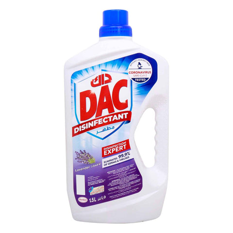 GETIT.QA- Qatar’s Best Online Shopping Website offers DAC DISINFECTANT LAVENDER-- 1.5 LITRES at the lowest price in Qatar. Free Shipping & COD Available!