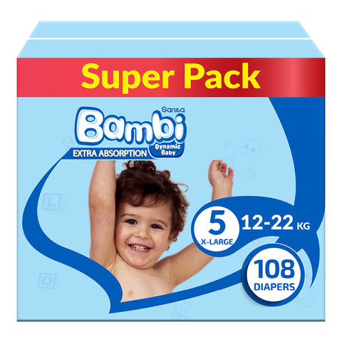 GETIT.QA- Qatar’s Best Online Shopping Website offers SANITA BAMBI BABY DIAPER SIZE 5 EXTRA LARGE 12-22KG 108PCS at the lowest price in Qatar. Free Shipping & COD Available!