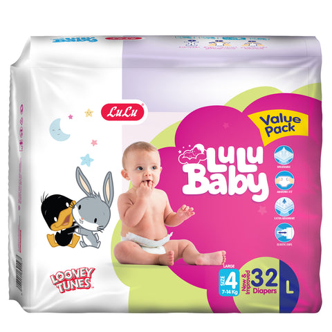 GETIT.QA- Qatar’s Best Online Shopping Website offers LULU BABY DIAPERS SIZE 4 LARGE 7-14KG VALUE PACK 32PCS at the lowest price in Qatar. Free Shipping & COD Available!