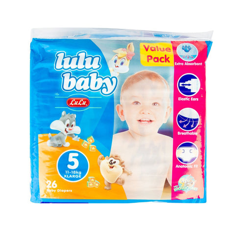 GETIT.QA- Qatar’s Best Online Shopping Website offers LULU BABY DIAPERS SIZE 5 EXTRA LARGE 11-18KG VALUE PACK 26PCS at the lowest price in Qatar. Free Shipping & COD Available!