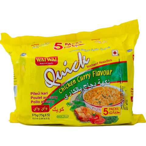 GETIT.QA- Qatar’s Best Online Shopping Website offers WAI WAI QUICK INSTANT NOODLES CHICKEN CURRY FLAVOUR 5 X 75G at the lowest price in Qatar. Free Shipping & COD Available!