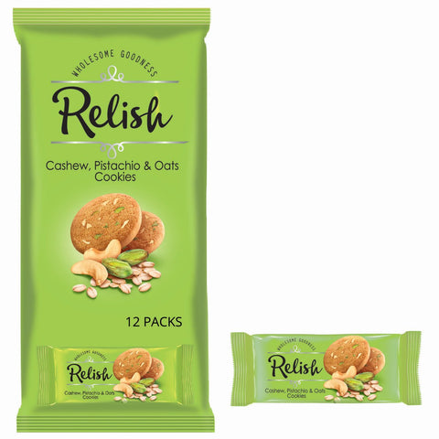 GETIT.QA- Qatar’s Best Online Shopping Website offers RELISH CASHEW PISTACHIO & OATS COOKIES 12 X 42G at the lowest price in Qatar. Free Shipping & COD Available!