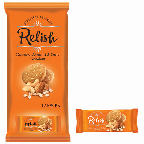 GETIT.QA- Qatar’s Best Online Shopping Website offers RELISH CASHEW ALMONDS & OATS COOKIES 12 X 42G at the lowest price in Qatar. Free Shipping & COD Available!