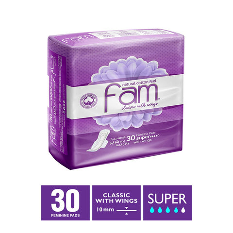 GETIT.QA- Qatar’s Best Online Shopping Website offers FAM CLASSIC WITH WING NATURAL COTTON FEEL MAXI THICK SUPER SANITARY 30PCS at the lowest price in Qatar. Free Shipping & COD Available!