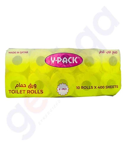 Buy V-Pack Toilet Roll 2Ply 400 Sheet 10 Roll in Doha Qatar