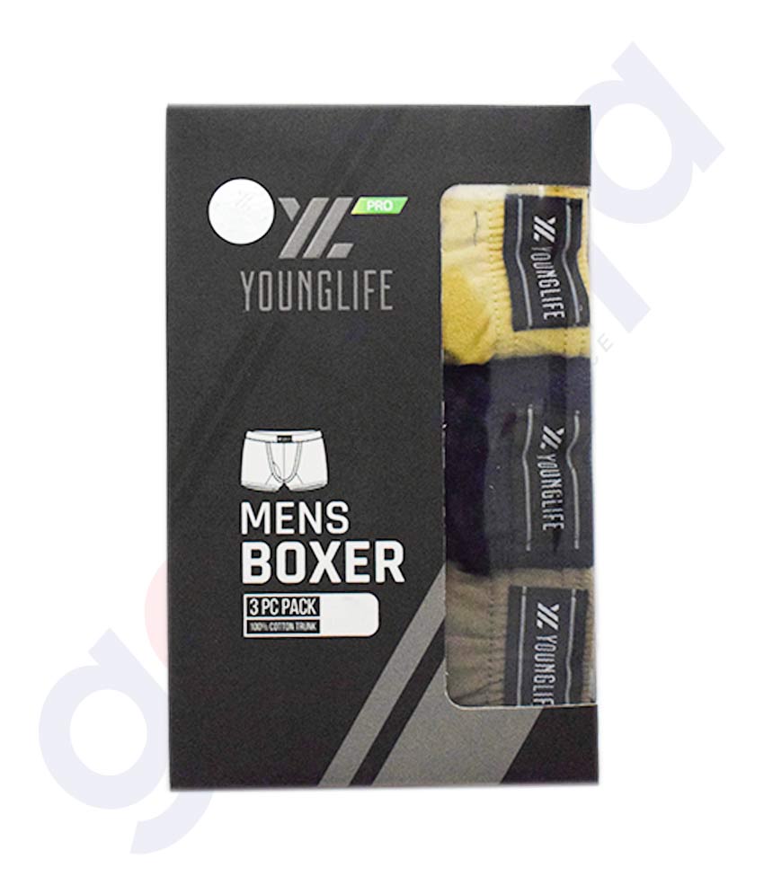 Buy Younglife Pro Mens Boxer 3pcs Pack Cotton in Doha Qatar