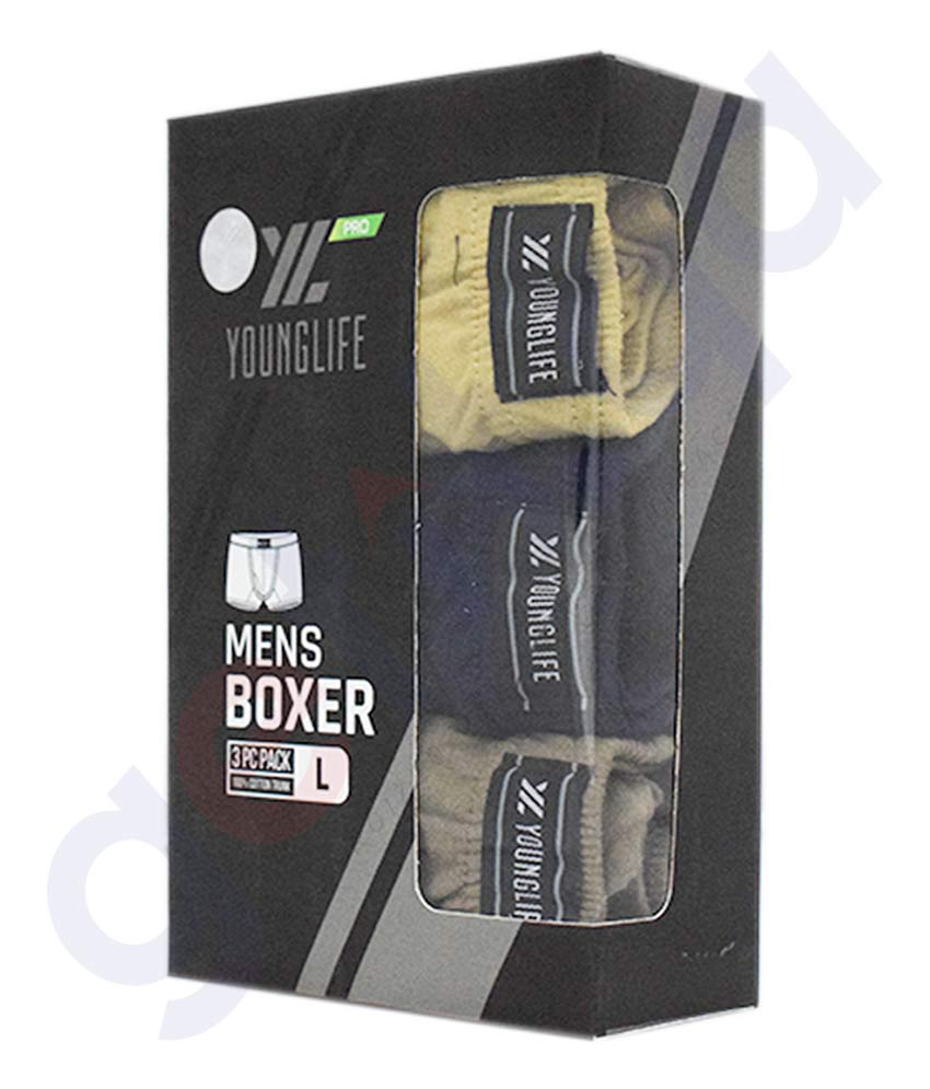 Buy Younglife Pro Mens Boxer 3pcs Pack 100% Cotton in Doha Qatar