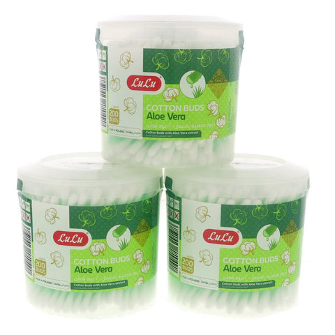 GETIT.QA- Qatar’s Best Online Shopping Website offers LULU COTTON BUDS WITH ALOE VERA 3 X 300 PCS at the lowest price in Qatar. Free Shipping & COD Available!