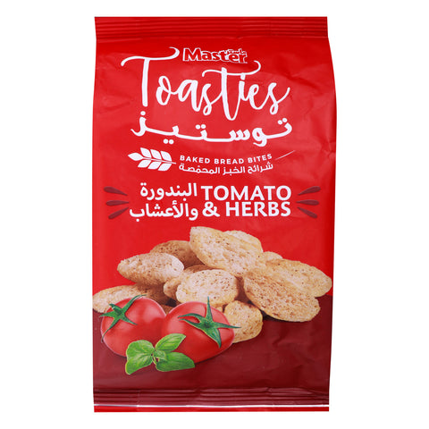 GETIT.QA- Qatar’s Best Online Shopping Website offers MASTER TOASTIES TOMATO & HERBS BAKED BREAD BITES 60G at the lowest price in Qatar. Free Shipping & COD Available!