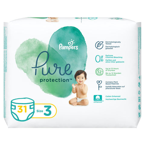 GETIT.QA- Qatar’s Best Online Shopping Website offers PAMPERS PURE PROTECTION DIAPERS SIZE 3 6-10KG 31PCS at the lowest price in Qatar. Free Shipping & COD Available!