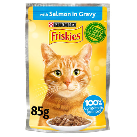 GETIT.QA- Qatar’s Best Online Shopping Website offers PURINA FRISKIES SALMON CHUNKS IN GRAVY WET CAT FOOD POUCH 85G at the lowest price in Qatar. Free Shipping & COD Available!