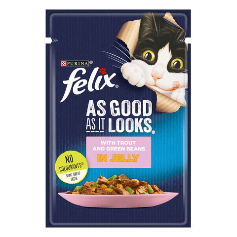 GETIT.QA- Qatar’s Best Online Shopping Website offers PURINA CAT FOOD FELIX AS GOOD AS IT LOOKS WITH TROUT AND GREEN BEAN IN JELLY 85G at the lowest price in Qatar. Free Shipping & COD Available!