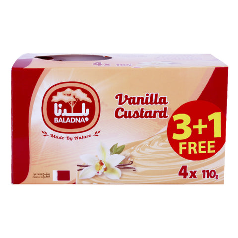 GETIT.QA- Qatar’s Best Online Shopping Website offers Baladna Custard Vanilla 4 x 110g at lowest price in Qatar. Free Shipping & COD Available!