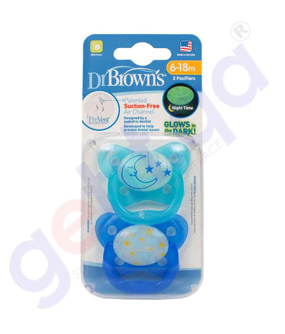DR BROWN'S PREVENT GLOW IN THE DARK BUTTERFLY SHIELD PACIFIER, STAGE 2*6-12M ASSORTED 2 PACK