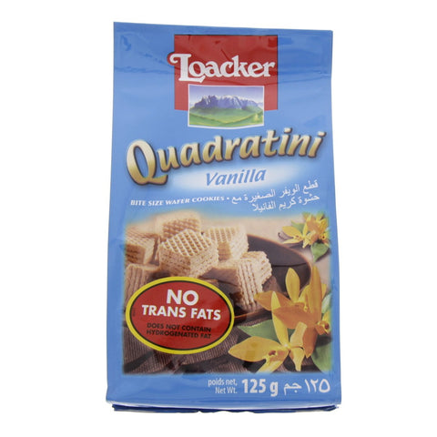 GETIT.QA- Qatar’s Best Online Shopping Website offers LOACKER QUADRATINI VANILLA CREAM FILLED WAFER CUBES 125G at the lowest price in Qatar. Free Shipping & COD Available!