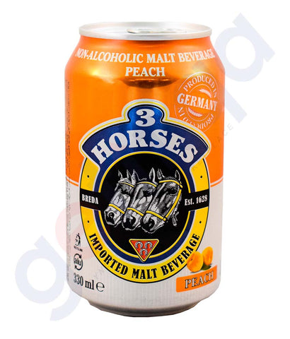 Buy 3 Horses Peach Malt 330ml Can Online in Doha Qatar