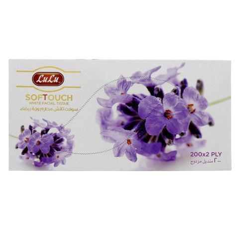 GETIT.QA- Qatar’s Best Online Shopping Website offers LULU SOFTOUCH WHITE FACIAL TISSUE PURPLE 200'S 2 PLY at the lowest price in Qatar. Free Shipping & COD Available!