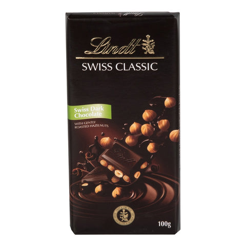 GETIT.QA- Qatar’s Best Online Shopping Website offers LINDT SWISS CLASSIC DARK CHOCOLATE WITH ROASTED HAZELNUT 100 G at the lowest price in Qatar. Free Shipping & COD Available!