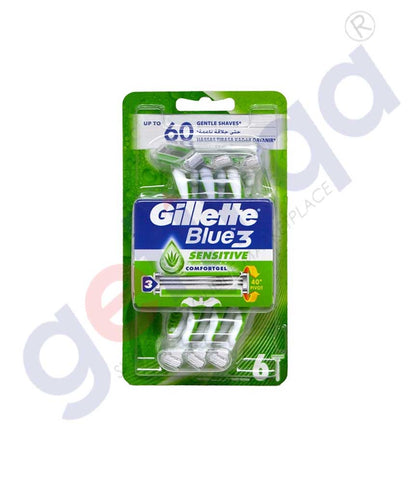 GETIT.QA | Buy Gillette Blue 3 Sensitive Razor 6 Units Online Doha Qatar
