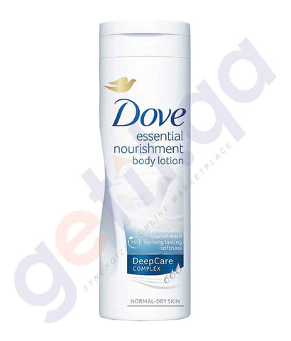 BUY DOVE 250ML ESSENTIAL NOURISHMENT BODY LOTION IN QATAR | HOME DELIVERY WITH COD ON ALL ORDERS ALL OVER QATAR FROM GETIT.QA
