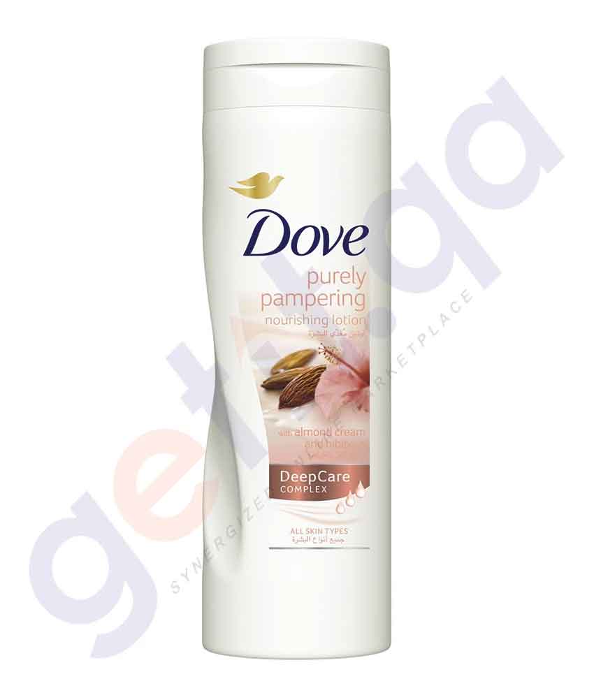 DOVE 400ML PURELY PAMPERING W/ ALMOND CREAM BODY LOTION