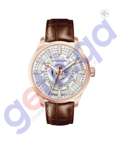 GIORDANO GENTS DATE & TIME FN RG CASE BROWN LEATHER SILVER WHITE DIAL