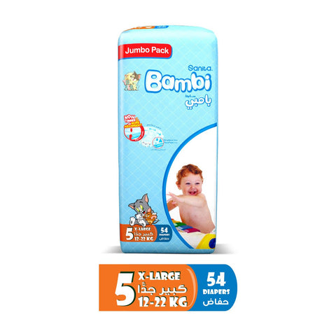 GETIT.QA- Qatar’s Best Online Shopping Website offers SANITA BAMBI BABY DIAPER SIZE 5 EXTRA LARGE 13-25KG JUMBO PACK 54PCS at the lowest price in Qatar. Free Shipping & COD Available!